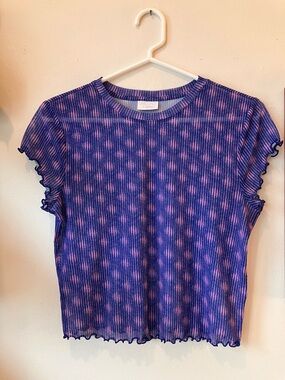 Abound blue & pink sheer ruffle hem short sleeve tee size M